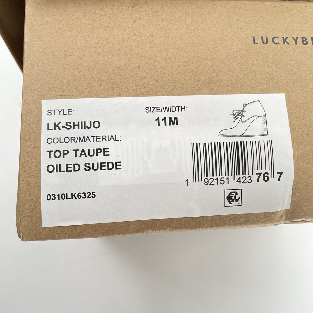 Lucky Brand Shiijo Ankle Wedge Bootie Womens Oiled Suede Taupe Size 11M New - Picture 11 of 11